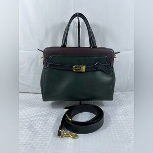 2-way Coach Tate Caryall Satchel Glovetanned Leather Green Burgundy Black Bag